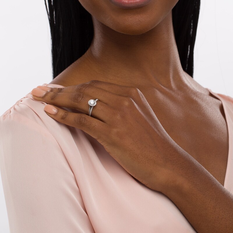 Main Image 2 of Vera Wang Love Collection Limited Edition 1-1/5 CT. T.W. Certified Diamond Oval Frame Ring in 14K White Gold (I/SI2)