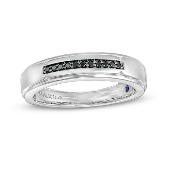 Vera Wang Men's Limited Edition 1/10 CT. T.w. Black Enhanced Diamond Wedding Band in 14K White Gold