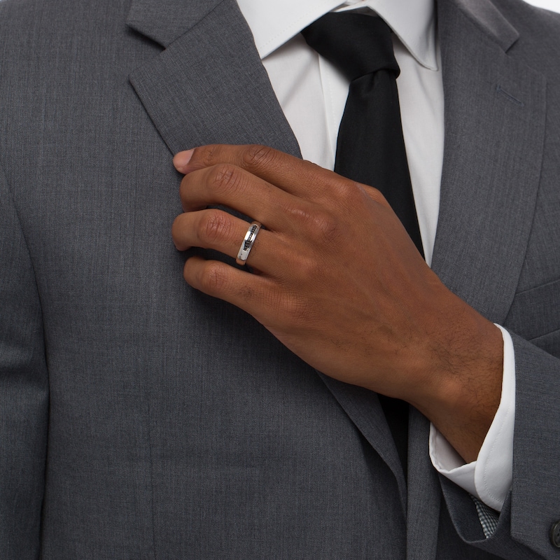 Main Image 2 of Vera Wang Men's Limited Edition 1/10 CT. T.W. Black Enhanced Diamond Wedding Band in 14K White Gold