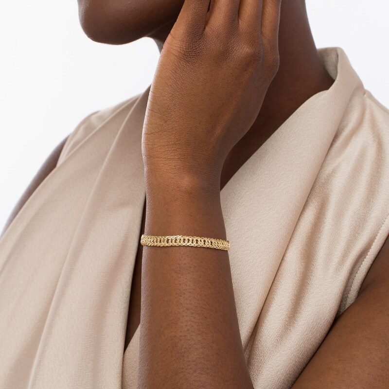 Main Image 2 of 6.0mm Interwoven Double Link Chain Bracelet in Hollow 10K Gold - 7.5"