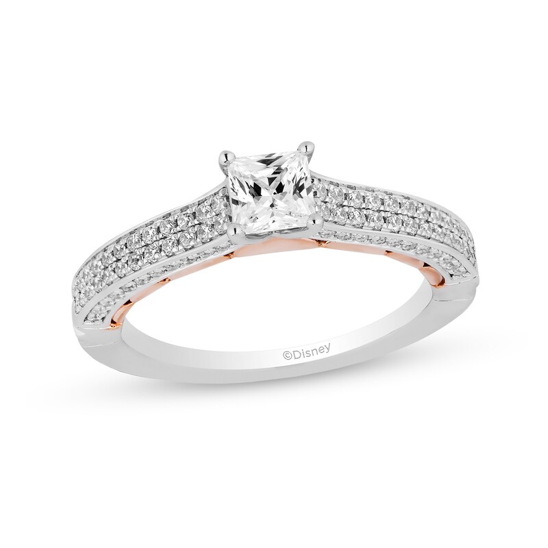 Main Image 1 of Enchanted Disney Ariel 1 CT. T.W. Princess-Cut Diamond Double Row Engagement Ring in 14K Two-Tone Gold