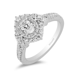 Enchanted Disney Cinderella 1 CT. T.W Oval Diamond Double Frame Split Shank Engagement Ring in 14K White Gold