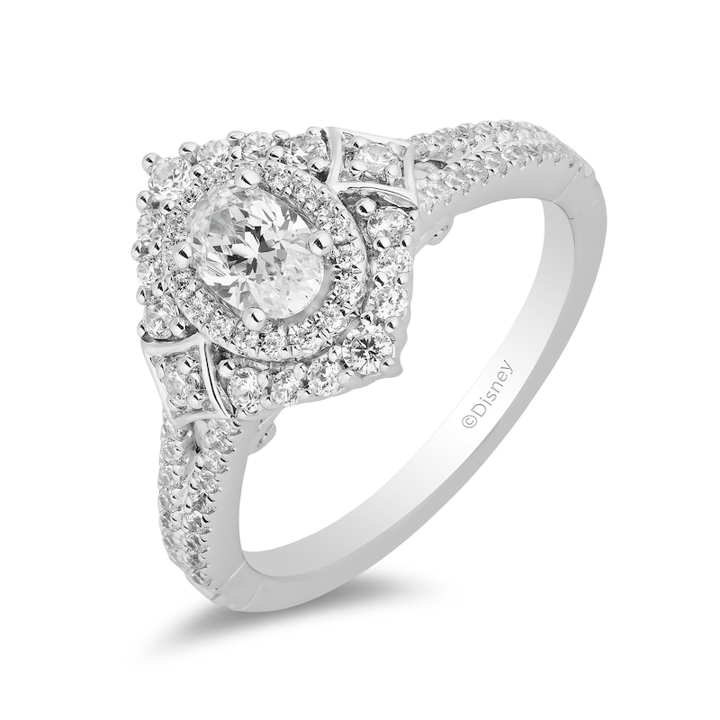 Main Image 1 of Enchanted Disney Cinderella 1 CT. T.W Oval Diamond Double Frame Split Shank Engagement Ring in 14K White Gold