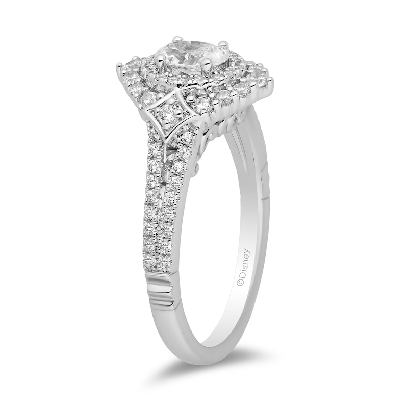 Main Image 2 of Enchanted Disney Cinderella 1 CT. T.W Oval Diamond Double Frame Split Shank Engagement Ring in 14K White Gold