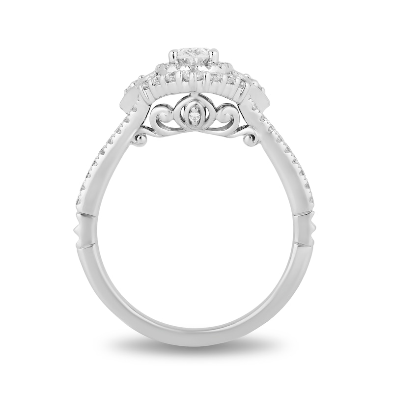 Main Image 3 of Enchanted Disney Cinderella 1 CT. T.W Oval Diamond Double Frame Split Shank Engagement Ring in 14K White Gold