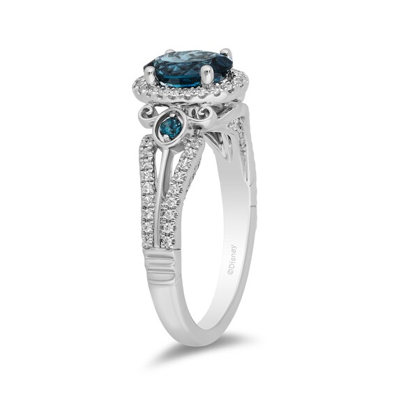 Enchanted Disney Cinderella Oval London Blue Topaz and 1/3 CT. T.w. Diamond Frame Engagement Ring in 14K White Gold