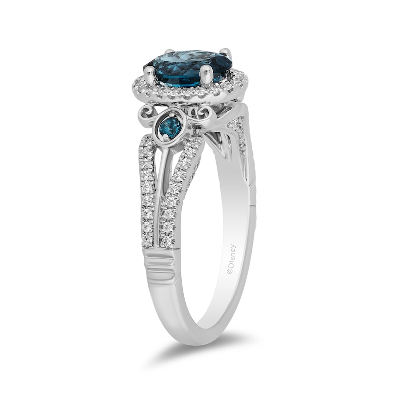 Enchanted Disney Cinderella Oval London Blue Topaz and 1/3 CT. T.W. Diamond Frame Engagement Ring in 14K White Gold