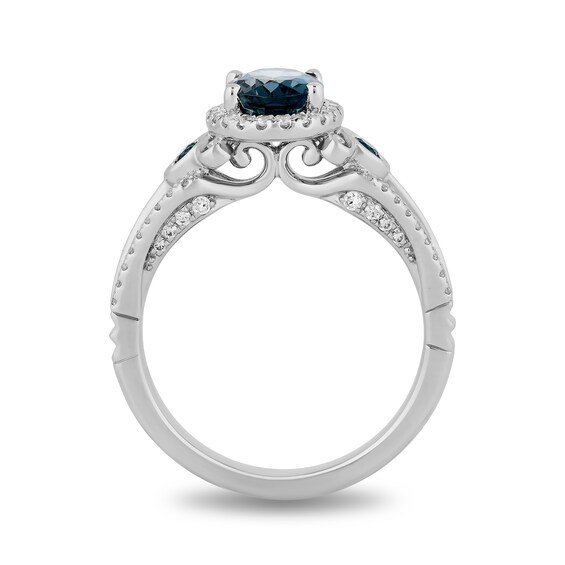 Enchanted Disney Cinderella Oval London Blue Topaz and 1/3 CT. T.w. Diamond Frame Engagement Ring in 14K White Gold