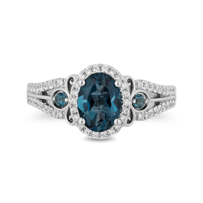 Enchanted Disney Cinderella Oval London Blue Topaz and 1/3 CT. T.W. Diamond Frame Engagement Ring in 14K White Gold