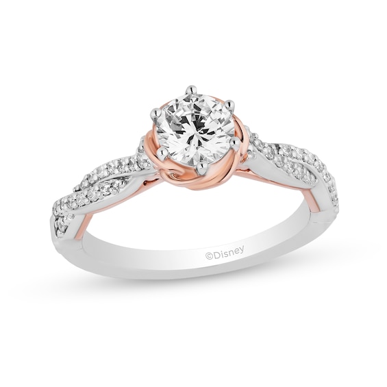 Enchanted Disney Belle 1 CT. T.w. Diamond Scallop Edge Twist Shank Engagement Ring in 14K Two-Tone Gold