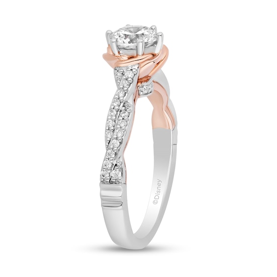 Enchanted Disney Belle 1 CT. T.w. Diamond Scallop Edge Twist Shank Engagement Ring in 14K Two-Tone Gold