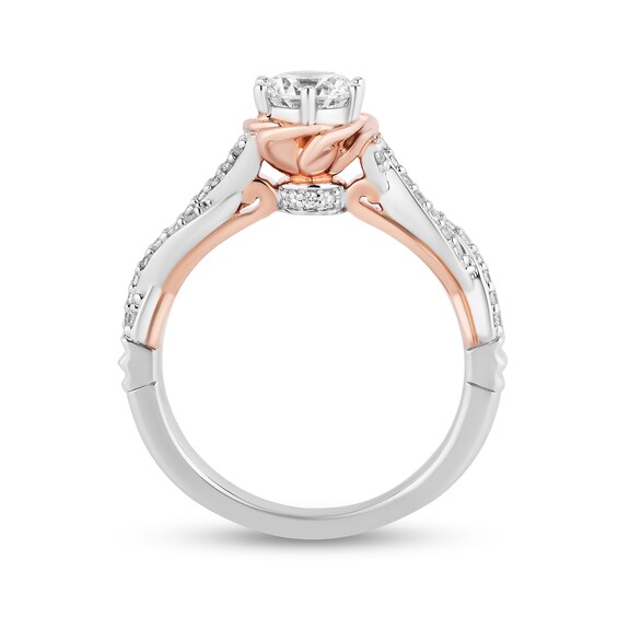 Enchanted Disney Belle 1 CT. T.w. Diamond Scallop Edge Twist Shank Engagement Ring in 14K Two-Tone Gold