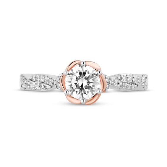 Enchanted Disney Belle 1 CT. T.w. Diamond Scallop Edge Twist Shank Engagement Ring in 14K Two-Tone Gold