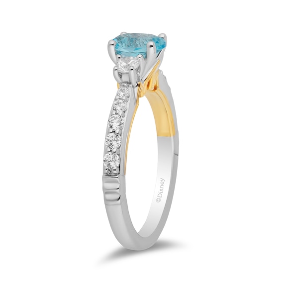 Enchanted Disney Jasmine Oval Swiss Blue Topaz and 1/2 CT. T.w. Diamond Engagement Ring in 14K Two-Tone Gold