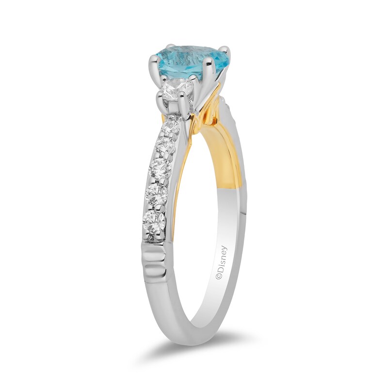 Main Image 2 of Enchanted Disney Jasmine Oval Swiss Blue Topaz and 1/2 CT. T.W. Diamond Engagement Ring in 14K Two-Tone Gold