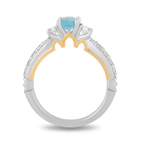 Enchanted Disney Jasmine Oval Swiss Blue Topaz and 1/2 CT. T.w. Diamond Engagement Ring in 14K Two-Tone Gold