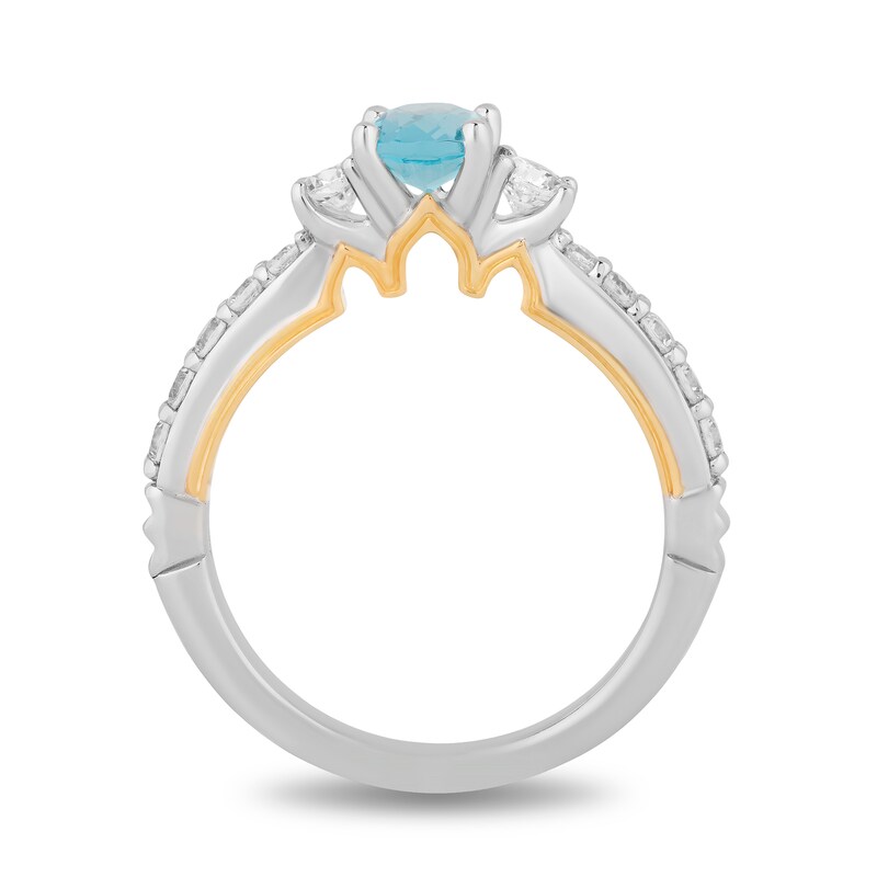 Main Image 3 of Enchanted Disney Jasmine Oval Swiss Blue Topaz and 1/2 CT. T.W. Diamond Engagement Ring in 14K Two-Tone Gold