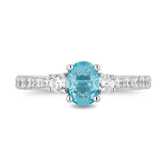 Enchanted Disney Jasmine Oval Swiss Blue Topaz and 1/2 CT. T.w. Diamond Engagement Ring in 14K Two-Tone Gold