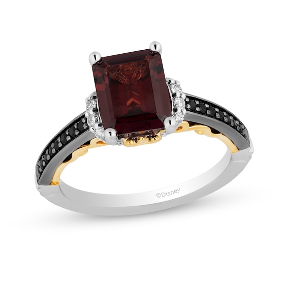 Enchanted Disney Villains Evil Queen Garnet and 1/3 CT. T.w. Diamond Engagement Ring in 14K Two-Tone Gold