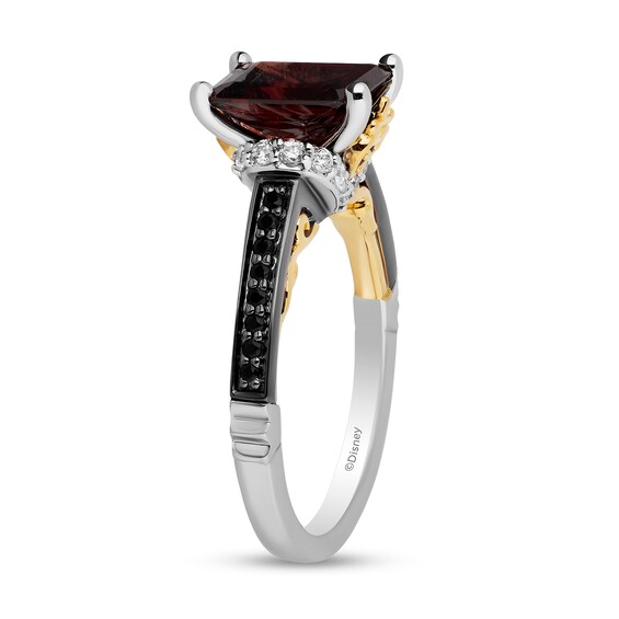 Enchanted Disney Villains Evil Queen Garnet and 1/3 CT. T.w. Diamond Engagement Ring in 14K Two-Tone Gold