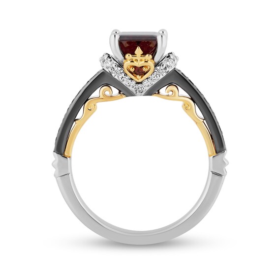 Enchanted Disney Villains Evil Queen Garnet and 1/3 CT. T.w. Diamond Engagement Ring in 14K Two-Tone Gold