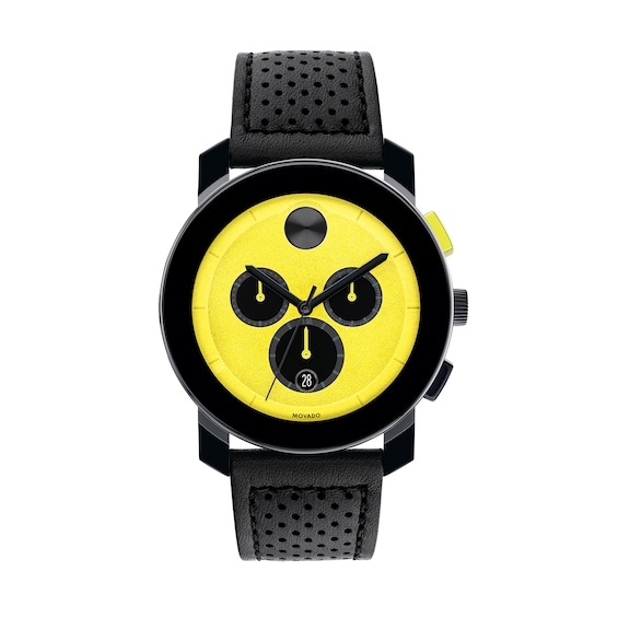 Men's Movado BoldÂ® Tr90 Black Chronograph Strap Watch with Yellow Dial (Model: 3600766)