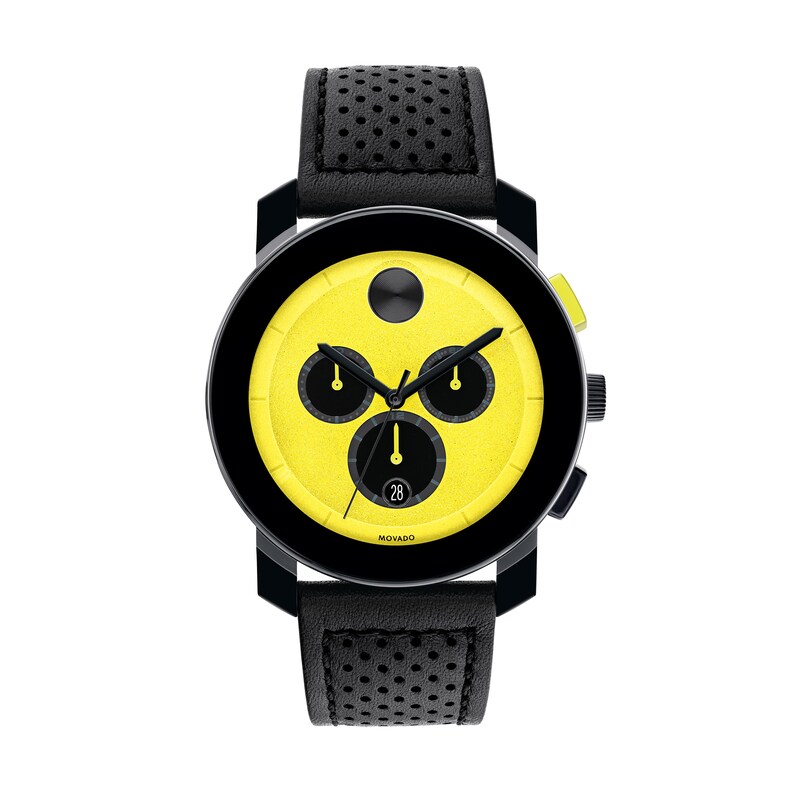 Main Image 1 of Men's Movado Bold® TR90 Black Chronograph Strap Watch with Yellow Dial (Model: 3600766)