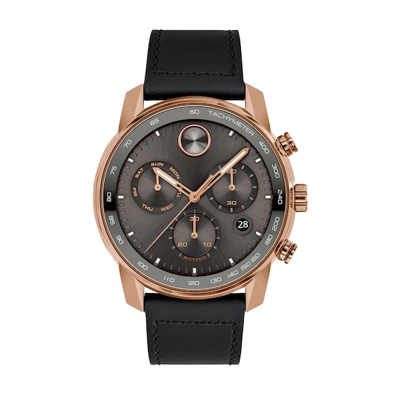 Men's Movado BoldÂ® Verso Rose-Tone IP Chronograph Strap Watch with Grey Dial (Model: 3600739)