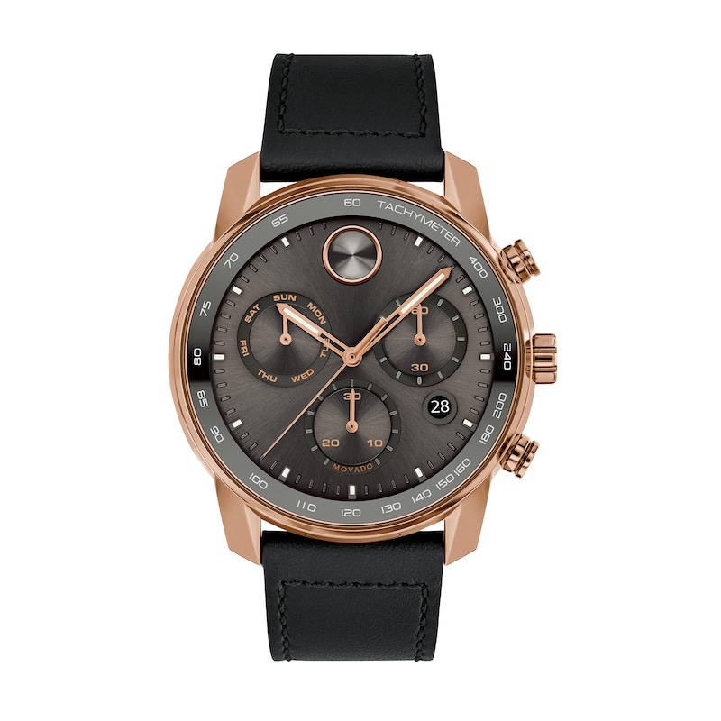 Main Image 1 of Men's Movado Bold® Verso Rose-Tone IP Chronograph Strap Watch with Grey Dial (Model: 3600739)