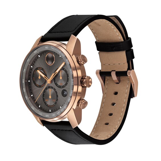 Men's Movado BoldÂ® Verso Rose-Tone IP Chronograph Strap Watch with Grey Dial (Model: 3600739)