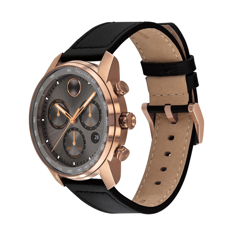 Main Image 2 of Men's Movado Bold® Verso Rose-Tone IP Chronograph Strap Watch with Grey Dial (Model: 3600739)