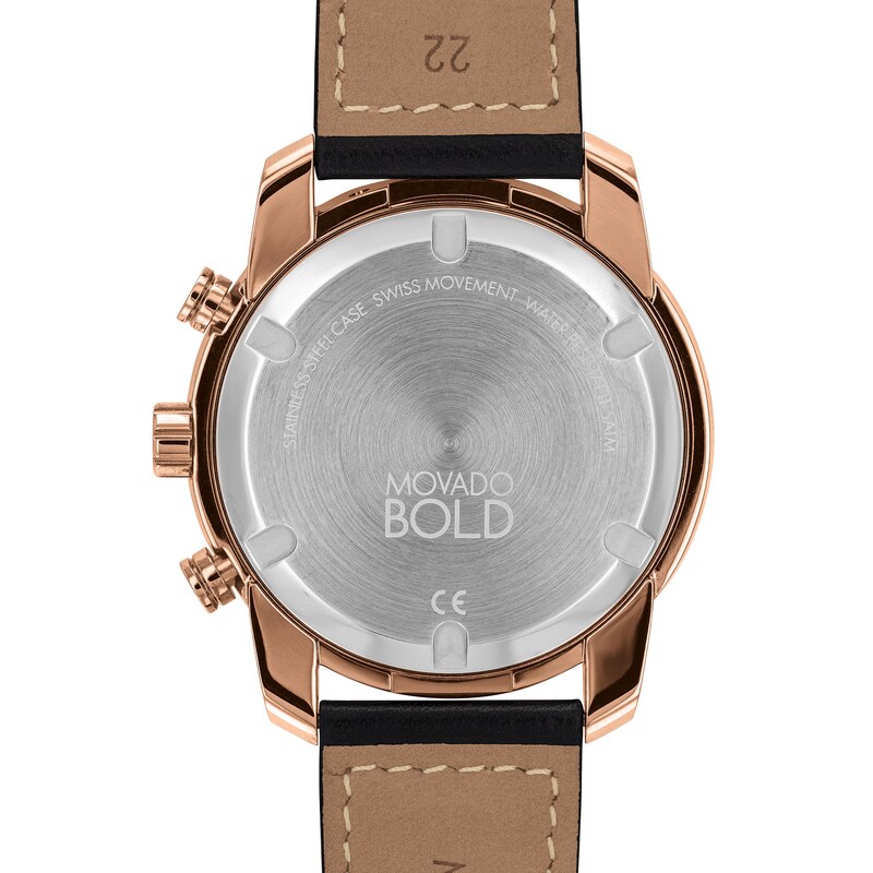 Main Image 3 of Men's Movado Bold® Verso Rose-Tone IP Chronograph Strap Watch with Grey Dial (Model: 3600739)