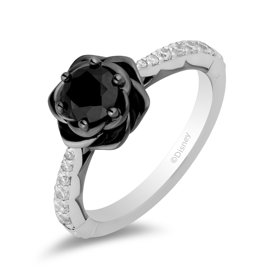 Enchanted Disney Villains Maleficent 1 CT. T.w. Black and White Diamond Rose Engagement Ring in 14K White Gold