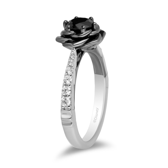 Enchanted Disney Villains Maleficent 1 CT. T.w. Black and White Diamond Rose Engagement Ring in 14K White Gold