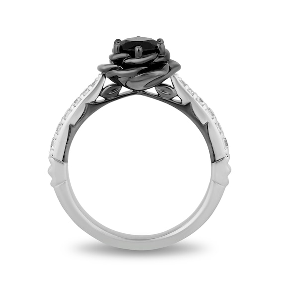 Enchanted Disney Villains Maleficent 1 CT. T.w. Black and White Diamond Rose Engagement Ring in 14K White Gold