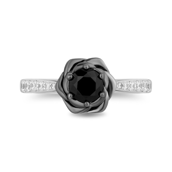 Enchanted Disney Villains Maleficent 1 CT. T.w. Black and White Diamond Rose Engagement Ring in 14K White Gold