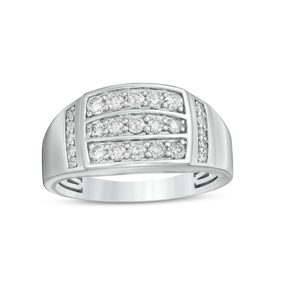 3/4 CT. T.w. Diamond Triple Row Rectangle-Top Collar Ring in 10K White Gold