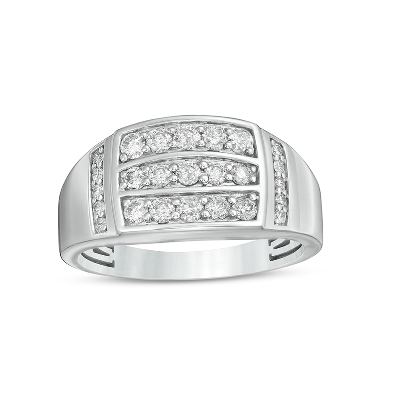 Men's 3/4 CT. T.W. Diamond Triple Row Rectangle-Top Collar Ring in 10K White Gold