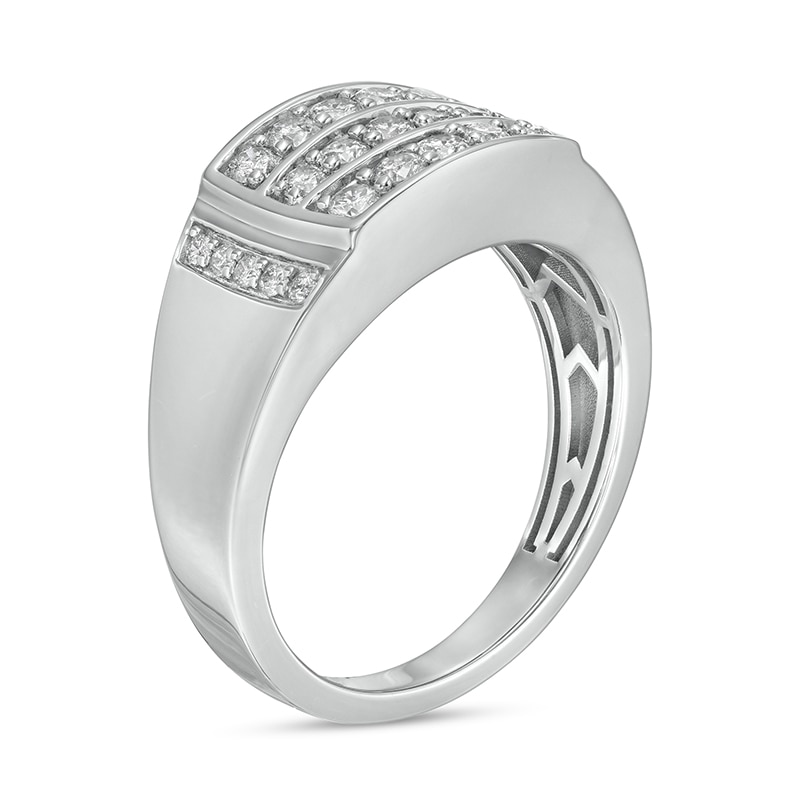 Men's 3/4 CT. T.W. Diamond Triple Row Rectangle-Top Collar Ring in 10K White Gold