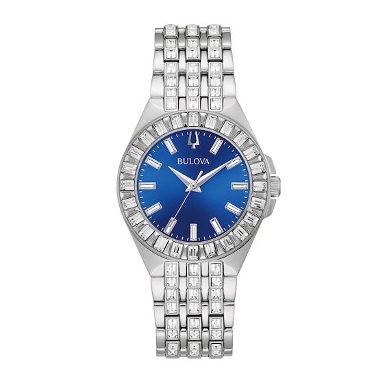 Ladies' Bulova Phantom Baguette Crystal Accent Watch with Blue Dial (Model: 96L290)