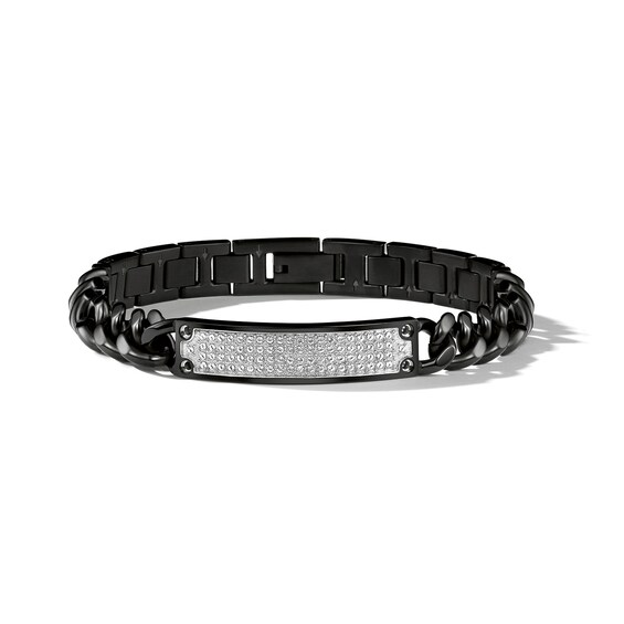 Men's Bulova Crystal Accent Watch with Black Dial and ID Bracelet Box Set (Model: 98K109)