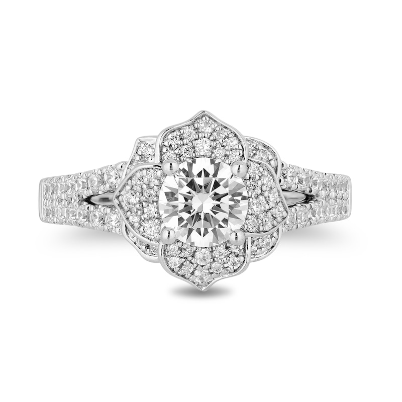 Main Image 4 of Enchanted Disney Belle 1-1/4 CT. T.W. Diamond Flower Split Shank Engagement Ring in 14K White Gold