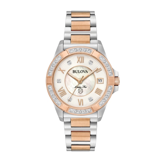 Ladies' Bulova Marine Star 1/10 CT. T.w. Diamond Two-Tone Watch with Mother-of-Pearl Dial (Model: 98R234)