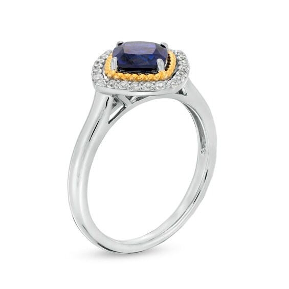 Blue and White Lab-Created Sapphire Frame Pendant, Ring and Earrings Set in Sterling Silver and 14K Gold Over Silver