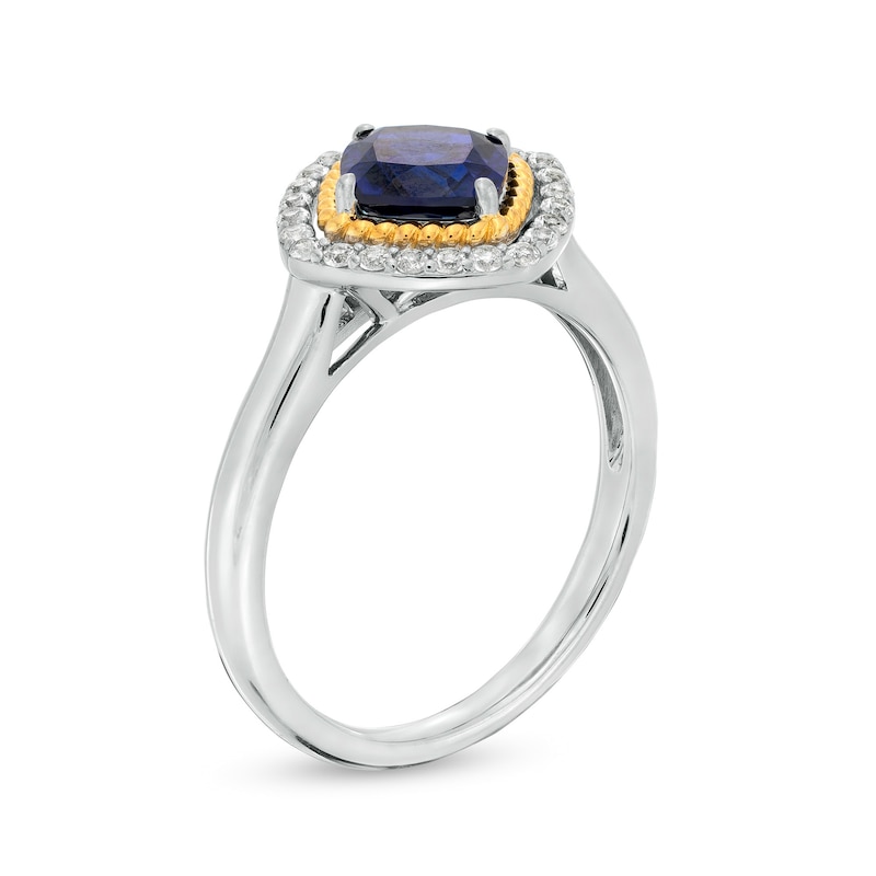 Main Image 3 of Blue and White Lab-Created Sapphire Frame Pendant, Ring and Earrings Set in Sterling Silver and 14K Gold Over Silver