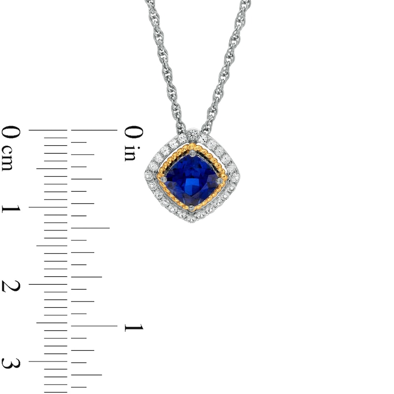 Main Image 5 of Blue and White Lab-Created Sapphire Frame Pendant, Ring and Earrings Set in Sterling Silver and 14K Gold Over Silver
