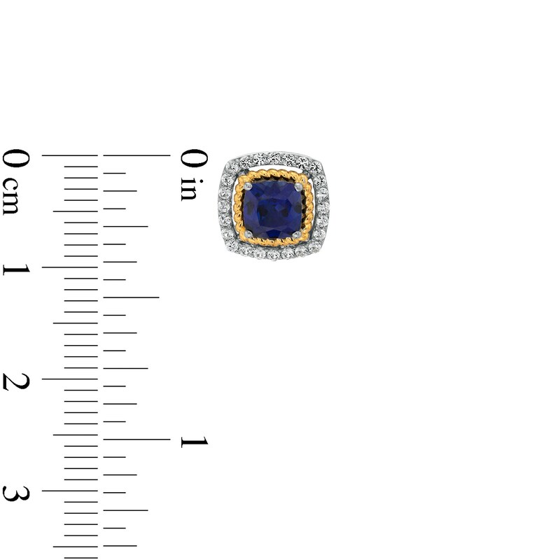Main Image 6 of Blue and White Lab-Created Sapphire Frame Pendant, Ring and Earrings Set in Sterling Silver and 14K Gold Over Silver