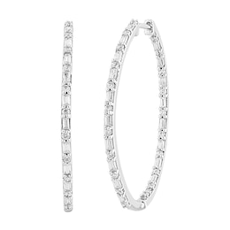 1 CT. T.W. Baguette-Cut and Round Diamond Inside-Out Hoop Earrings in 10K White Gold