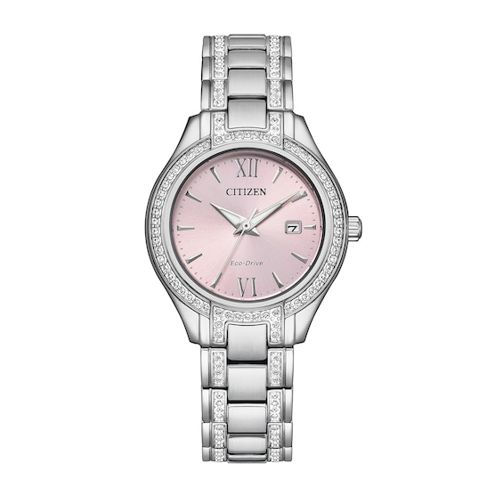Ladies' Citizen Eco-DriveÂ® Silhouette Crystal Accent Watch with Pink Dial (Model: Fe1230-51X)