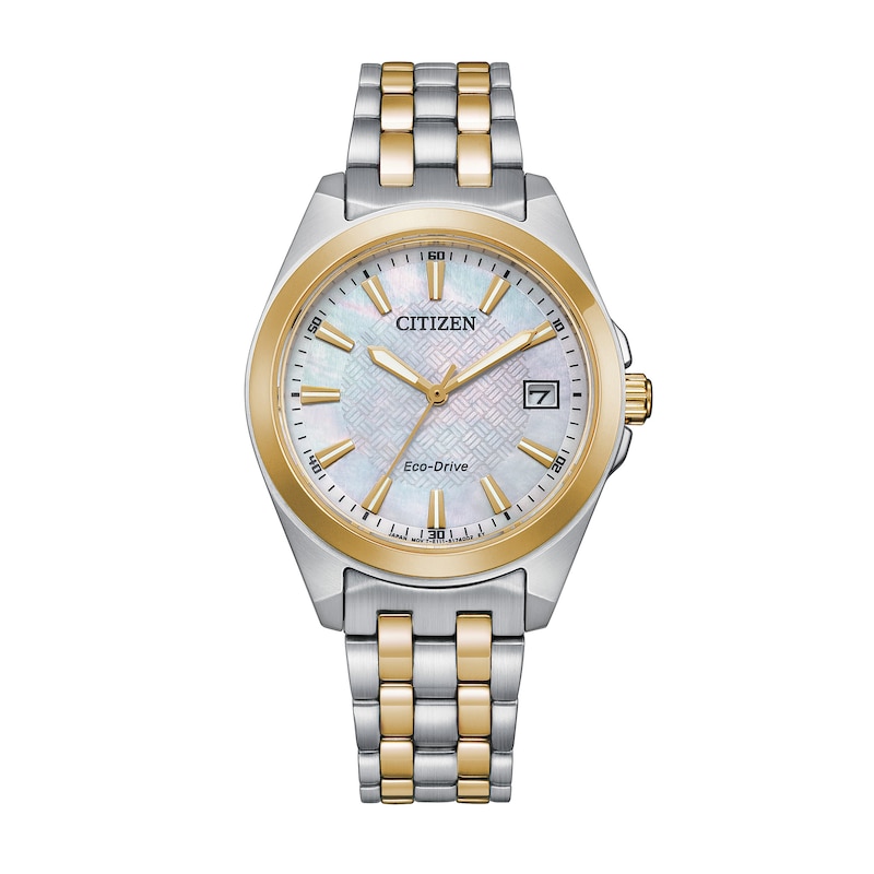 Ladies\' Citizen Eco-Drive® Corso Two-Tone Watch with Mother-of-Pearl Dial  (Model: EO1224-54D) | Zales